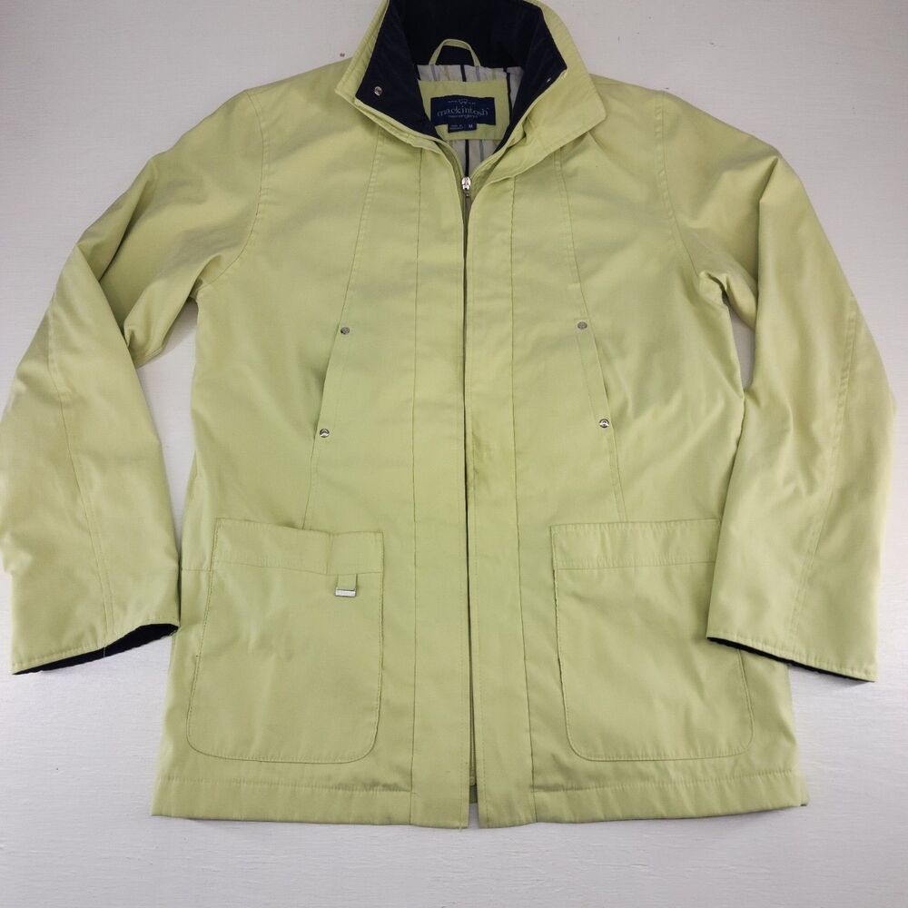 Mackintosh Sz Medium | Lime Green Navy Blue Rain Coat Lightweight Spring Jacket